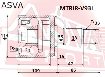 ШРУС ВНУТРЕННИЙ ЗАДНИЙ 43X55X33 ASVA MTRIRV93L