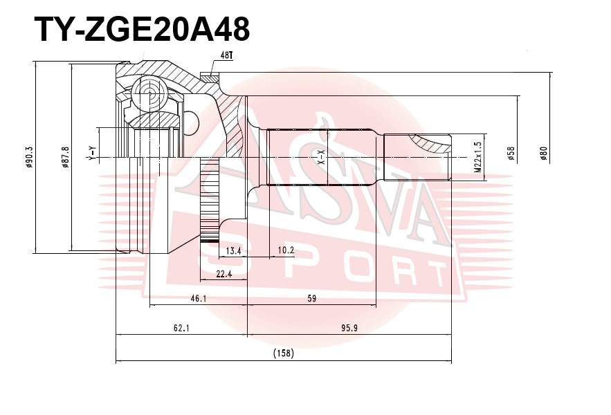 Ty-Zge20a48_ шрус Наружный 25X58x26 ASVA арт TYZGE20A48 ASVA TYZGE20A48
